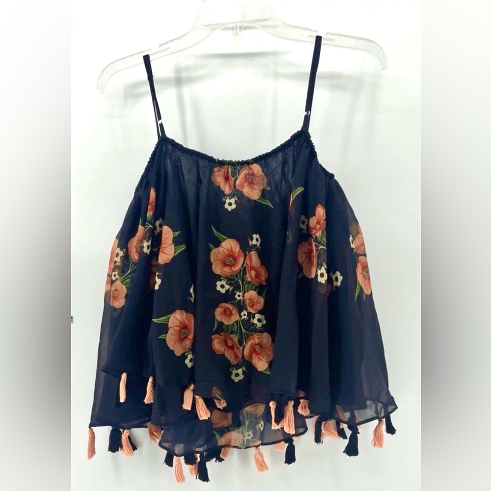 NWT Carolina K. Anthropologie flowing black tasseled embellished blouse
Large